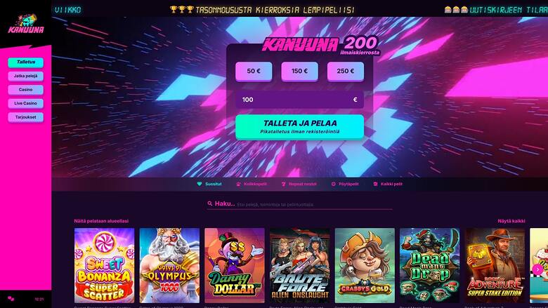 Página principal de Kanuuna Casino Escritorio