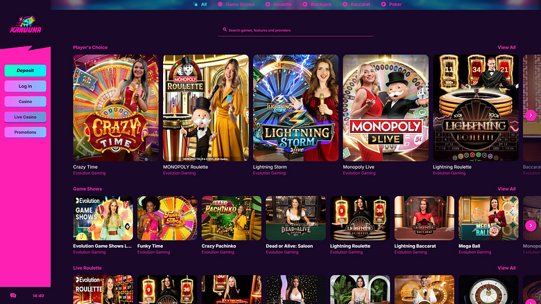 Casino Kanuuna con crupier en vivo para escritorio