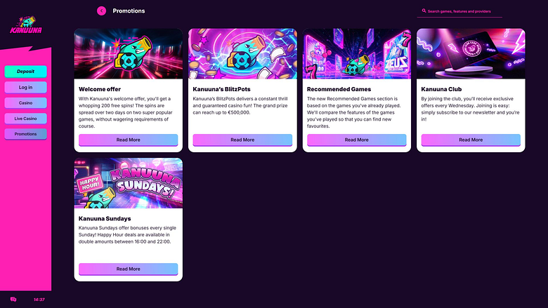 Promociones de escritorio del Casino Kanuuna