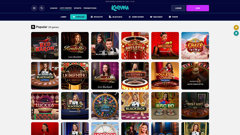 Karamba Casino avec croupier en direct sur ordinateur