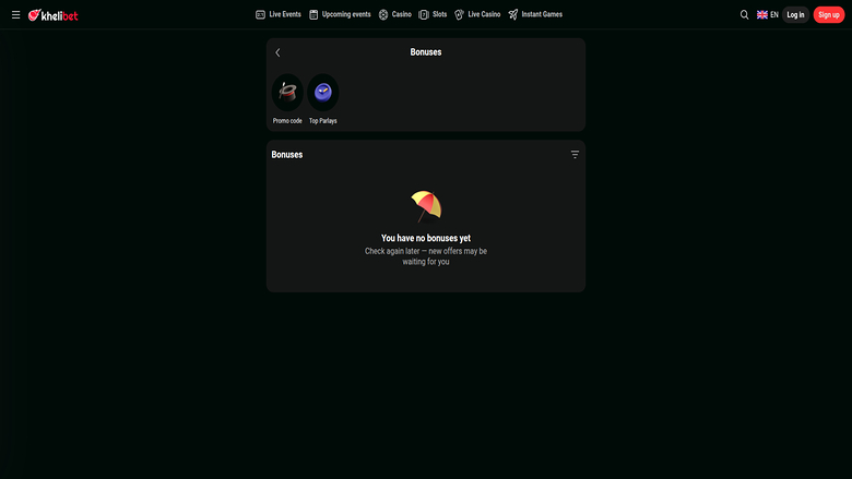 Captura de pantalla de promociones de Kheli Bet para escritorio