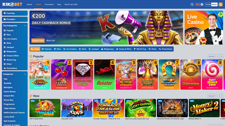 Kikobet Casino Desktop Homepage