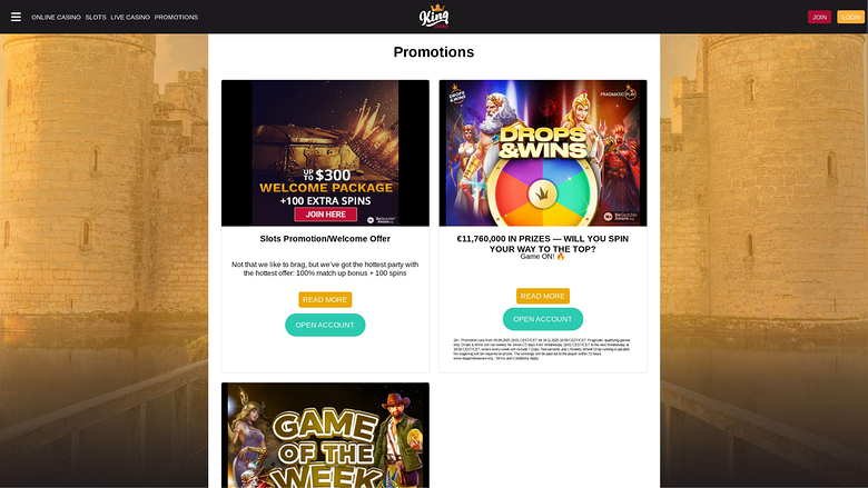 Promotions de King Casino Ordinateur de bureau