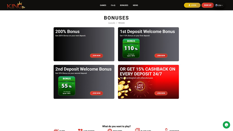 Promotions KingBit Casino sur ordinateur