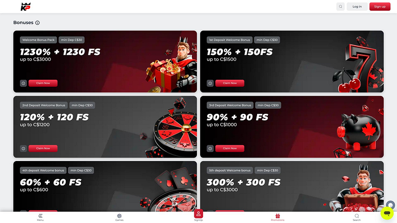 KingPari Casino promotions page