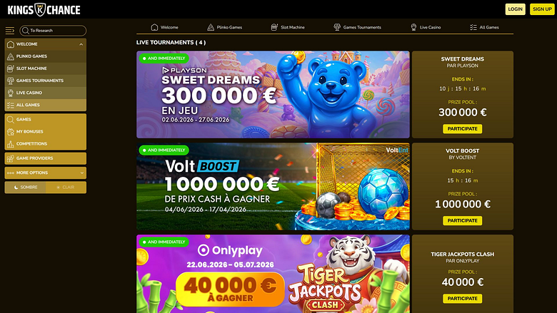 Tornei per computer desktop di Kings Chance Casino