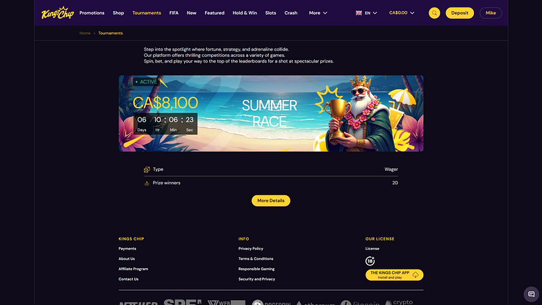 Tournois sur ordinateur du casino King's Chip
