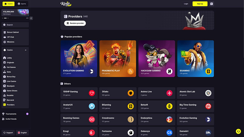 Page des développeurs du jeu Kings Game Casino