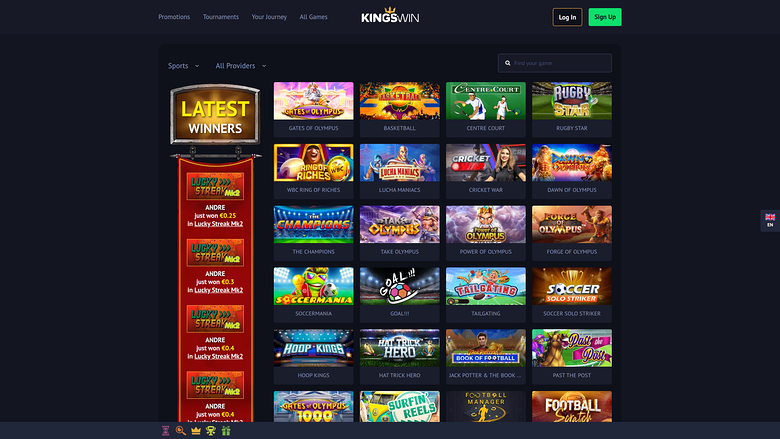 KingsWin Casino Sports sur ordinateur
