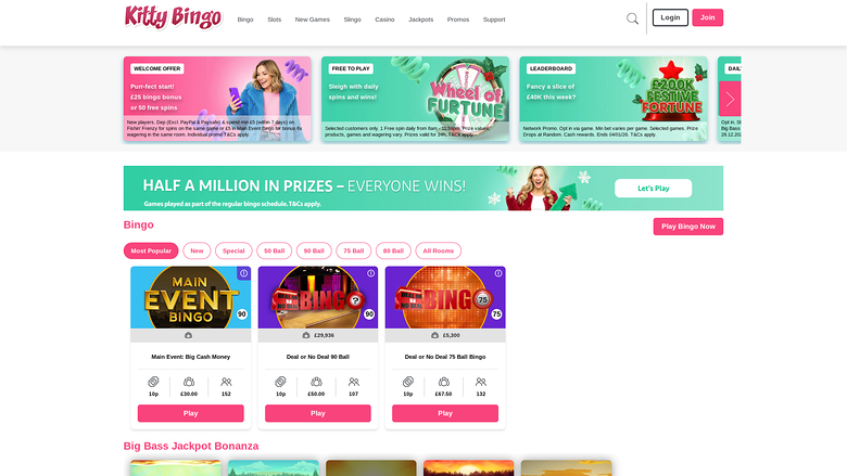 Pagina iniziale desktop di Kitty Bingo