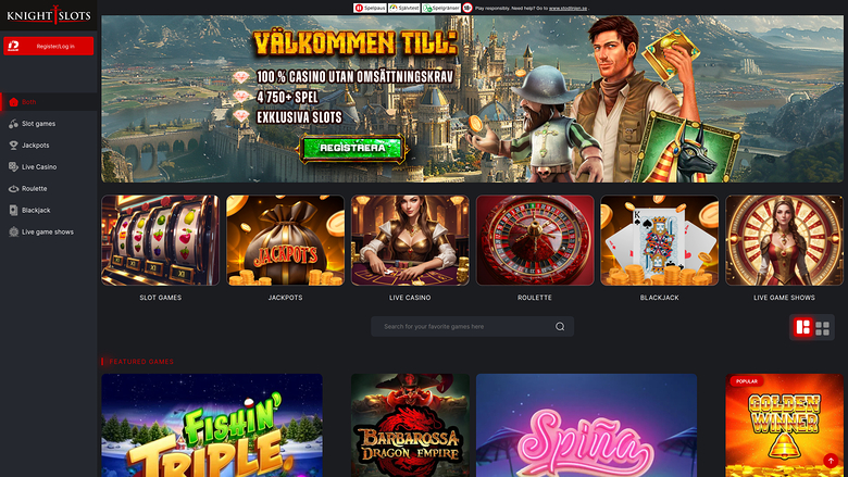 Pagina iniziale desktop di Knightslots