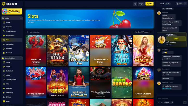 Captura de pantalla de la página de juegos de Koalabet Casino