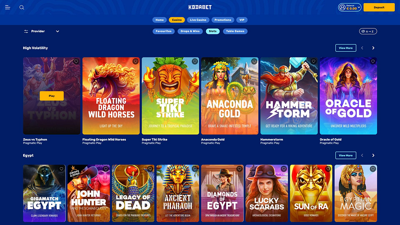Juegos de escritorio de KodaBet Casino