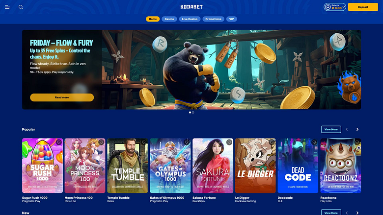 Página de inicio de escritorio de KodaBet Casino
