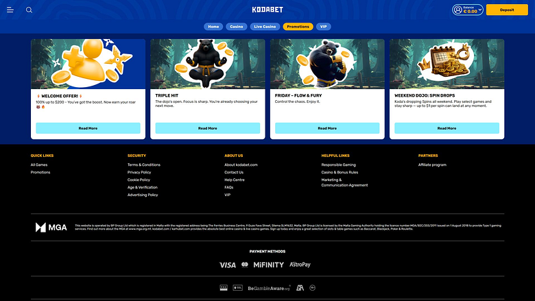 Promociones de escritorio de KodaBet Casino