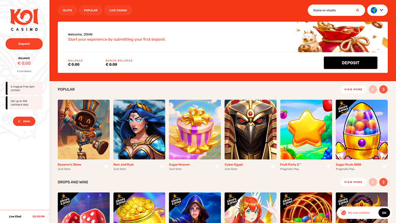 Koi Casino Desktop-Startseite