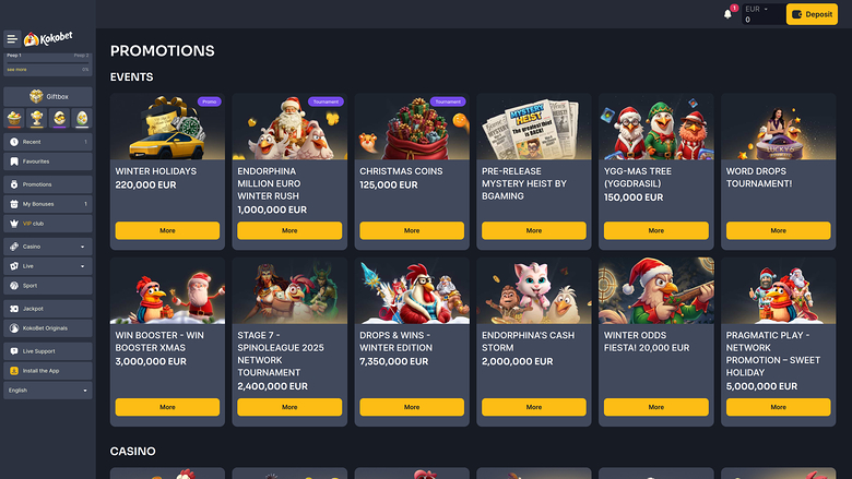 Koko.bet Casino Desktop-Aktionen