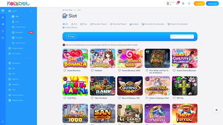 Jeux de casino Konibet pour ordinateur