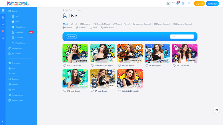 Casino Konibet pour ordinateur avec croupier en direct