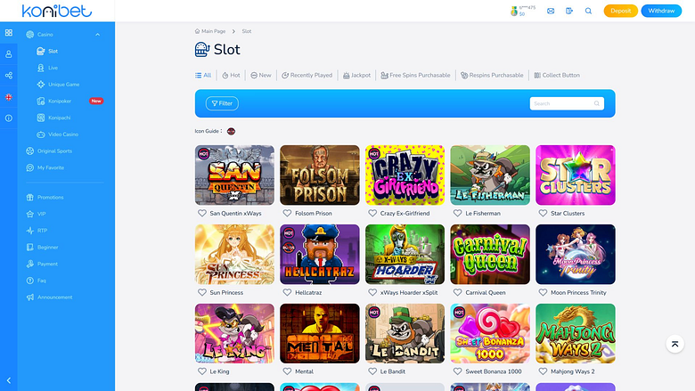 Konibet Casino Desktop Games