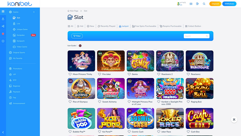 Konibet Casino Desktop Jackpot