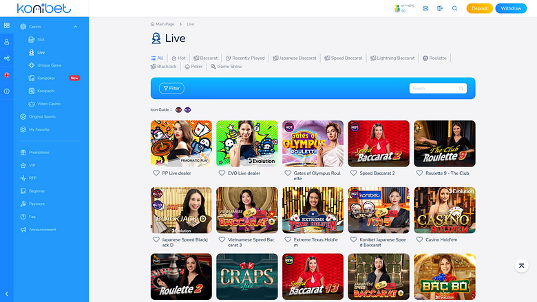 Konibet Casino Desktop Live Dealer