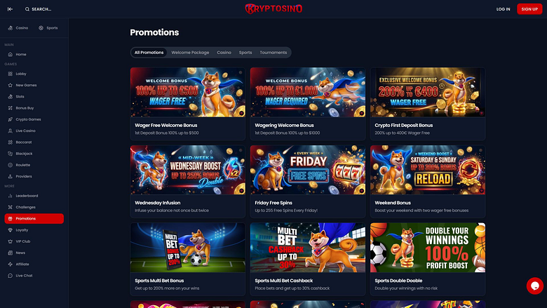 Promotions pour ordinateur de bureau du casino Kryptosino