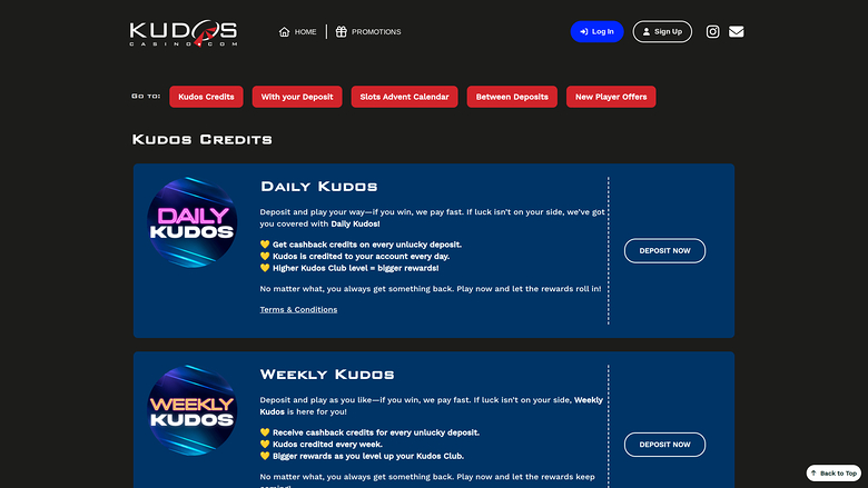 Promotions Kudos Casino sur ordinateur