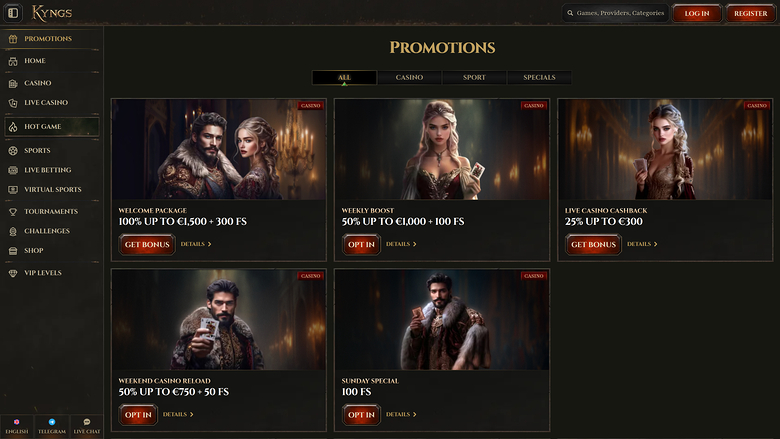 Promotions pour ordinateur de bureau du casino Kyngs