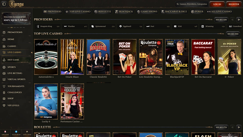 Casinò Live di Kyngs Casino per Desktop