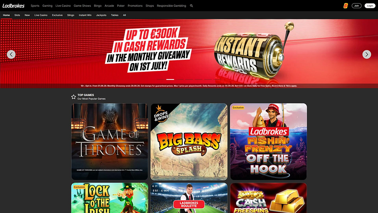 Homepage desktop del casinò Ladbrokes