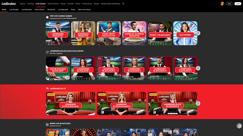 Casinò Live di Ladbrokes Casino per Desktop