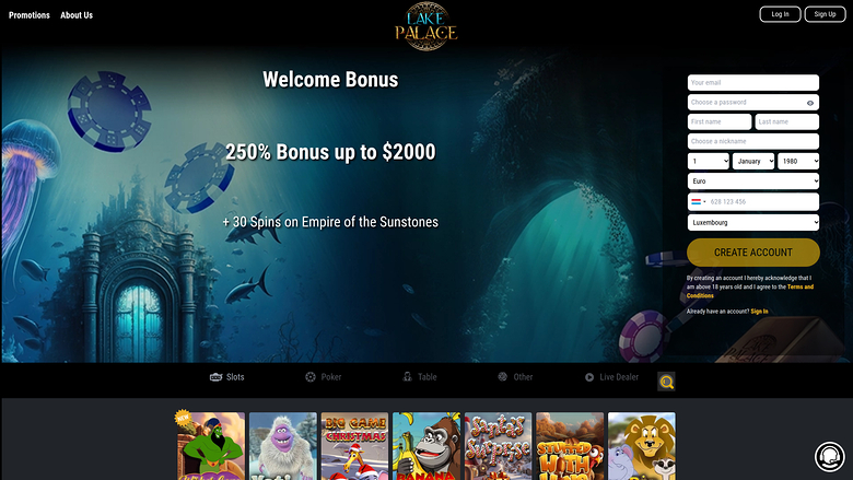 Pagina iniziale desktop del Lake Palace Casino