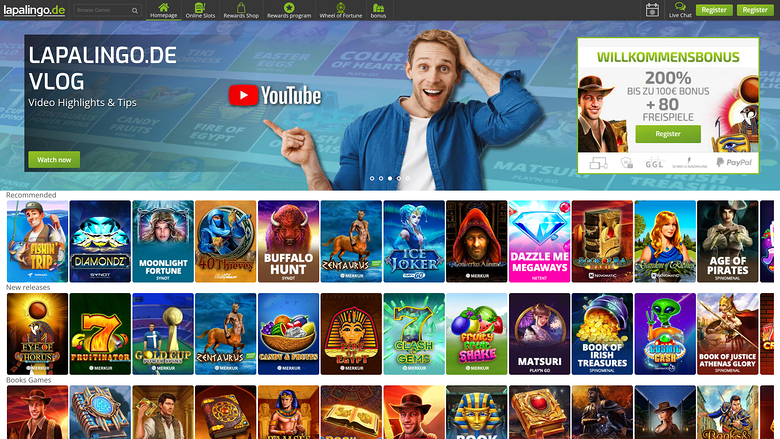 Page d'accueil du casino Lapalingo ordinateur