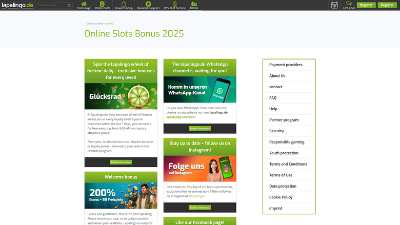 Promotions sur ordinateur de bureau au casino Lapalingo