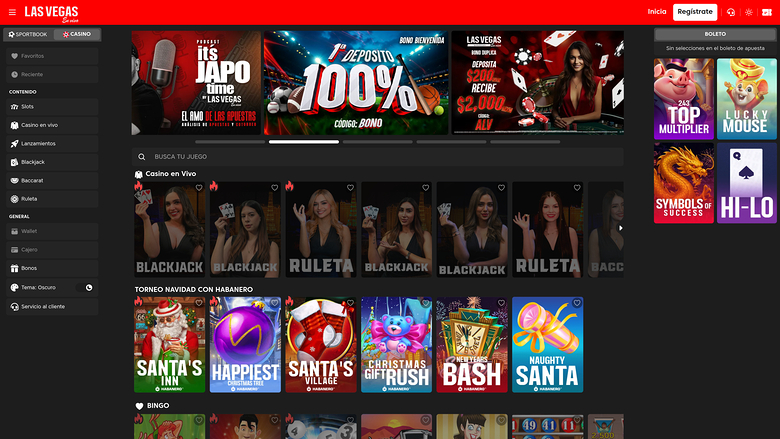 Page d'accueil du casino en direct de Las Vegas pour ordinateur