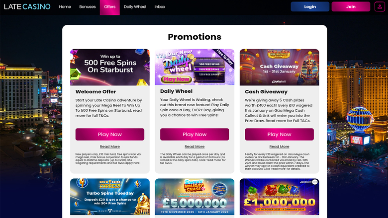 Promotions tardives sur ordinateur de casino