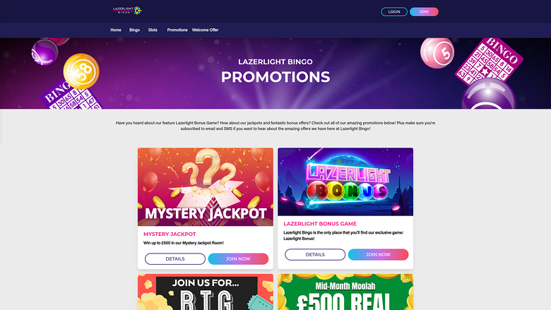 Promociones de escritorio del casino Lazerlight Bingo