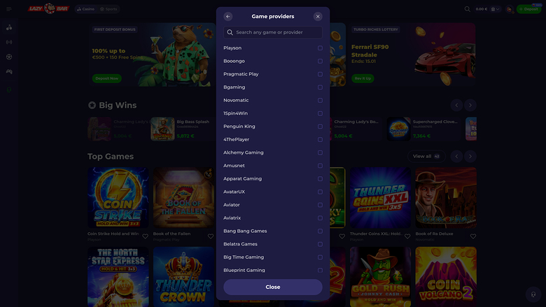 Développeurs du jeu de casino Lazybar pour ordinateur