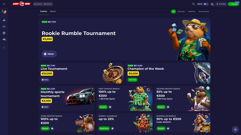 Promotions pour ordinateur de bureau du casino Lazybar