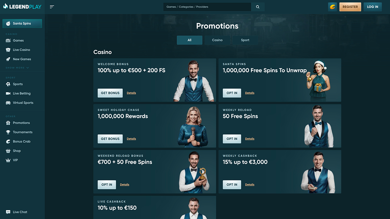 Promociones de escritorio del casino Legend Play