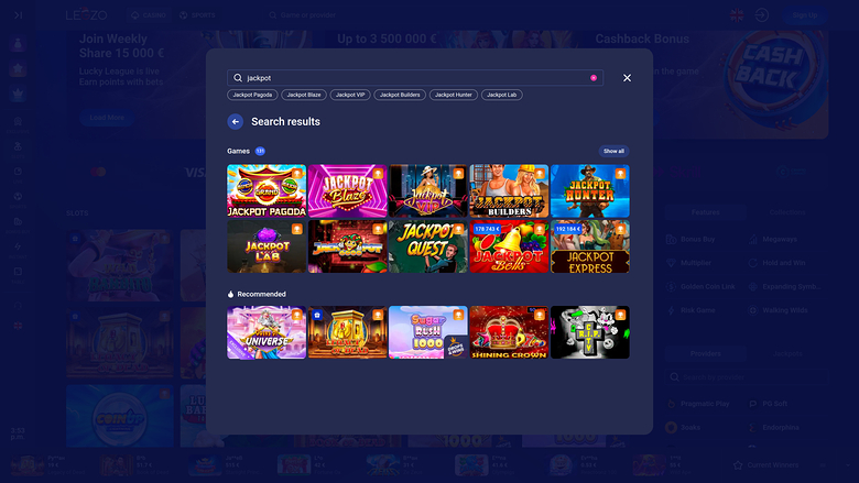 Jackpot de bureau du casino Legzo