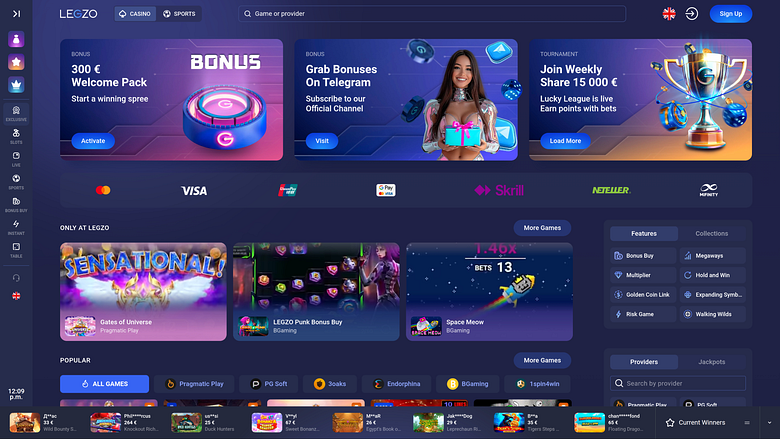 Legzo Casino Desktop-Startseite