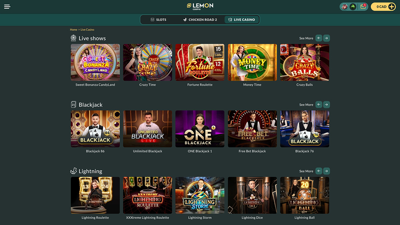 Lemon Casino Десктоп Живой дилер