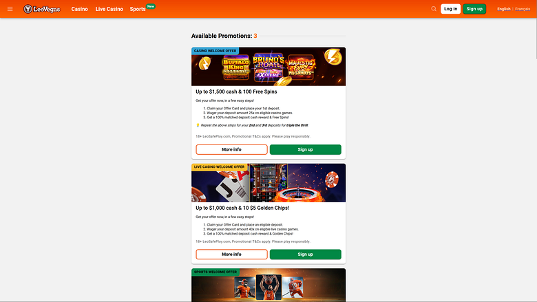 Promociones de escritorio de LeoVegas Casino