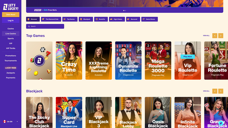 Jouez au casino Lucky avec croupier en direct sur ordinateur.