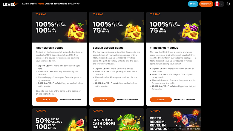 Levelup Casino Desktop Promotions