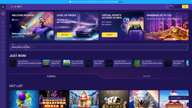 Li Bet Casino Desktop Homepage