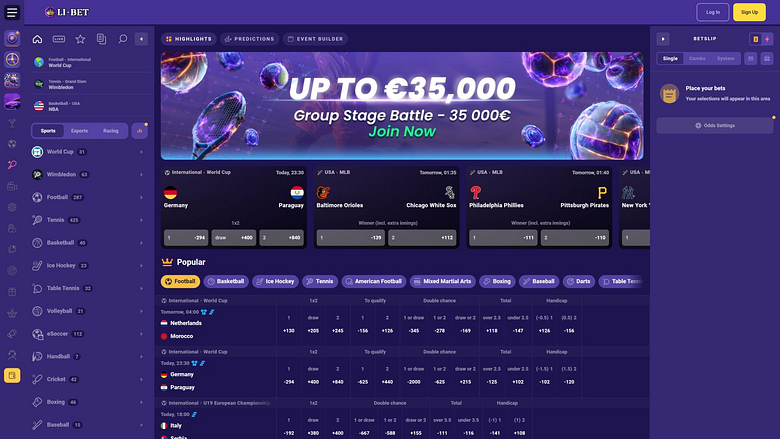Li Bet Casino Настольная версия Спорт