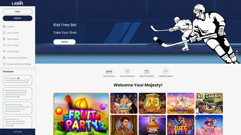 Lilibet Casino Desktop Homepage
